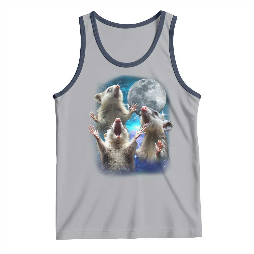 Funny Opossum Meme Tank Top Three Possum Screaming Under The Moon Weird Cursed Meme TS02 Athletic Heather Navy Print Your Wear