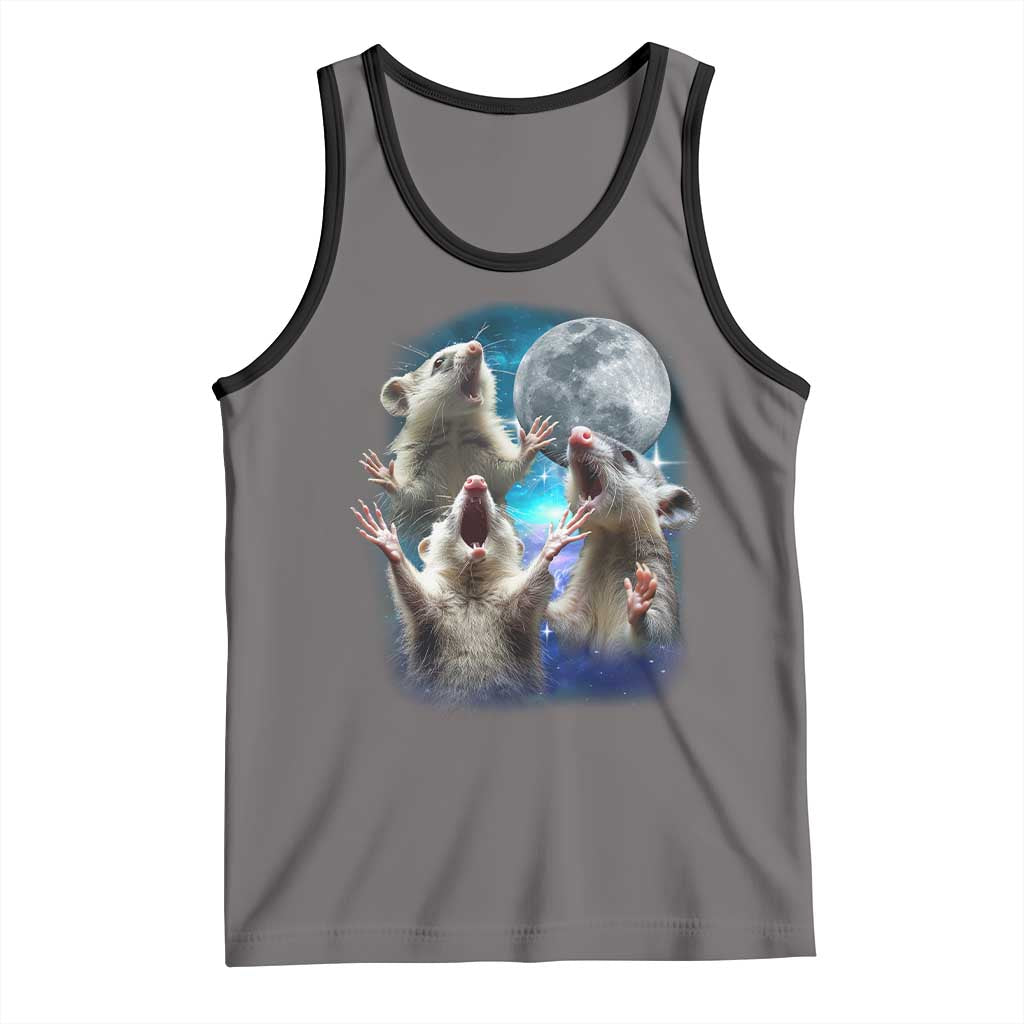 Funny Opossum Meme Tank Top Three Possum Screaming Under The Moon Weird Cursed Meme TS02 Deep Heather Black Print Your Wear