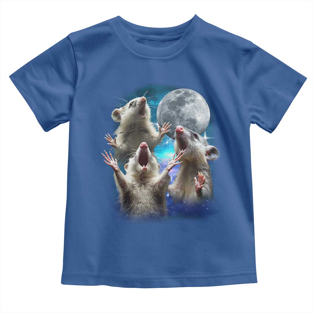 Funny Opossum Meme Toddler T Shirt Three Possum Screaming Under The Moon Weird Cursed Meme TS02 Royal Blue Print Your Wear