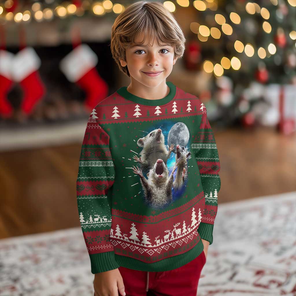 Funny Opossum Meme Ugly Christmas Sweater Three Possum Screaming Under The Moon Weird Cursed Meme TS02 Christmas Print Your Wear