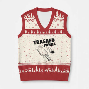 Funny Trashed Panda V-Neck Knit Sweater Vest Drunk Raccoon Meme Hot Mess TS02 Beige Red Print Your Wear