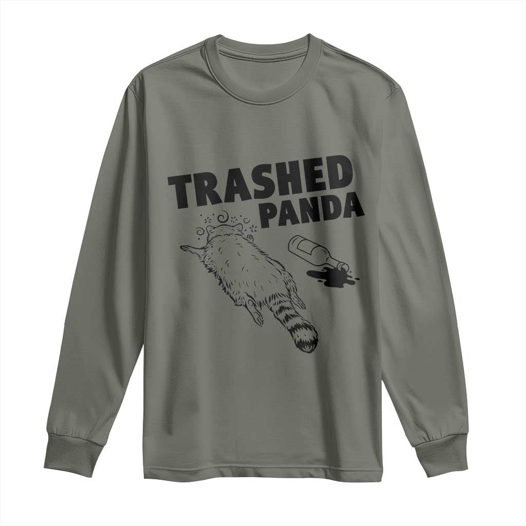 Funny Trashed Panda Long Sleeve Shirt Drunk Raccoon Meme Hot Mess TS02 Military Green Print Your Wear