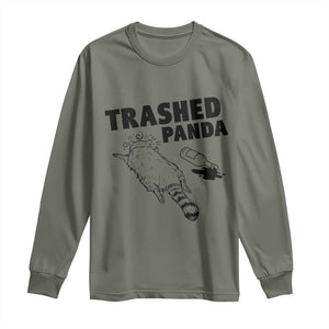 Funny Trashed Panda Long Sleeve Shirt Drunk Raccoon Meme Hot Mess TS02 Military Green Print Your Wear
