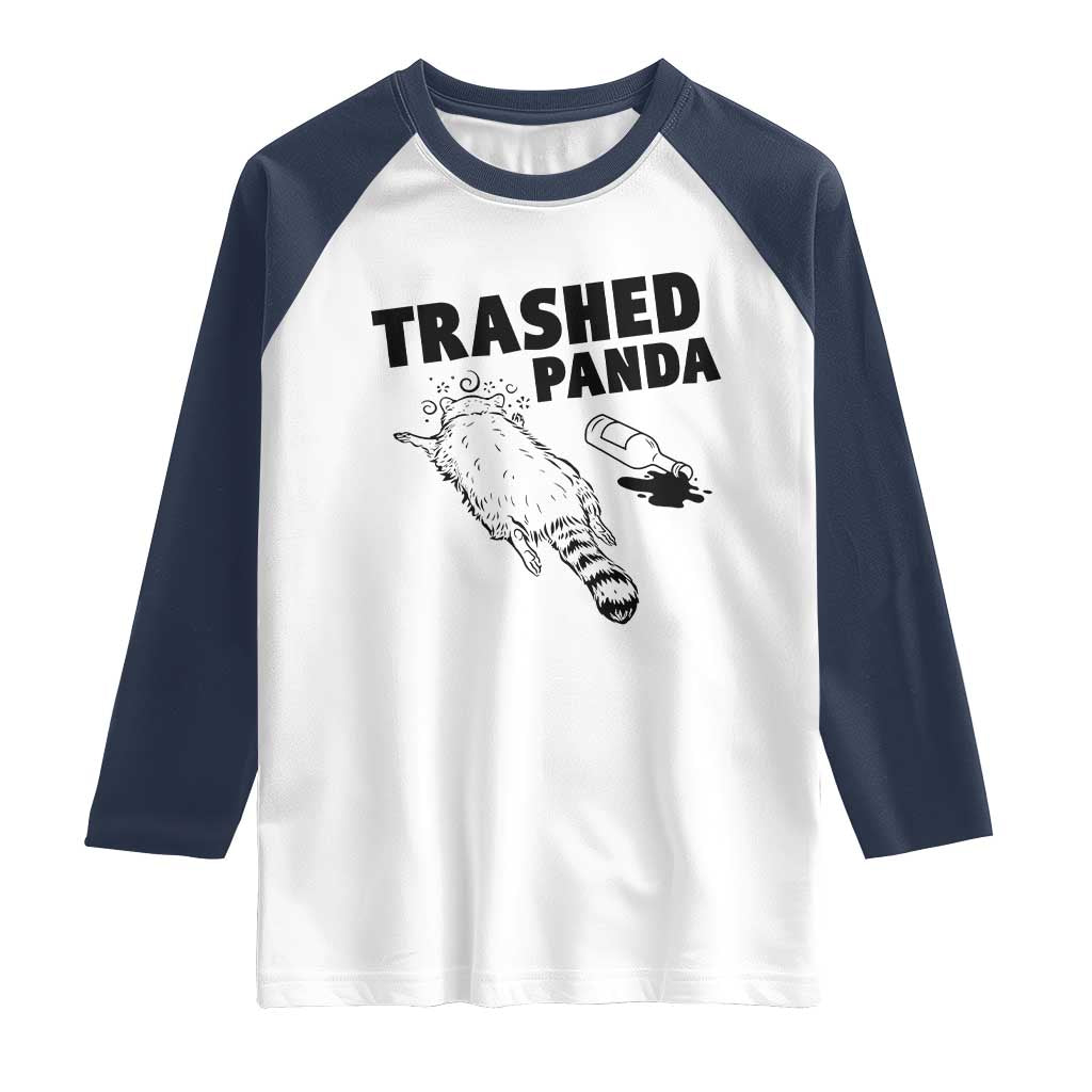 Funny Trashed Panda Raglan Shirt Drunk Raccoon Meme Hot Mess TS02 White Navy Print Your Wear