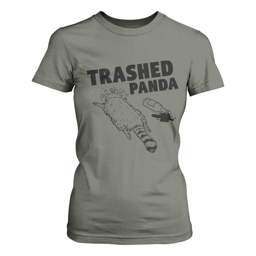 Funny Trashed Panda T Shirt For Women Drunk Raccoon Meme Hot Mess TS02 Military Green Print Your Wear