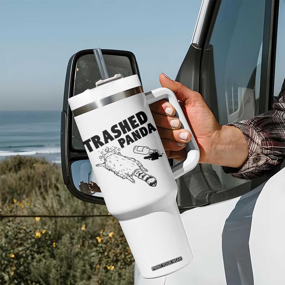 Funny Trashed Panda Tumbler With Handle Drunk Raccoon Meme Hot Mess TS02 Print Your Wear