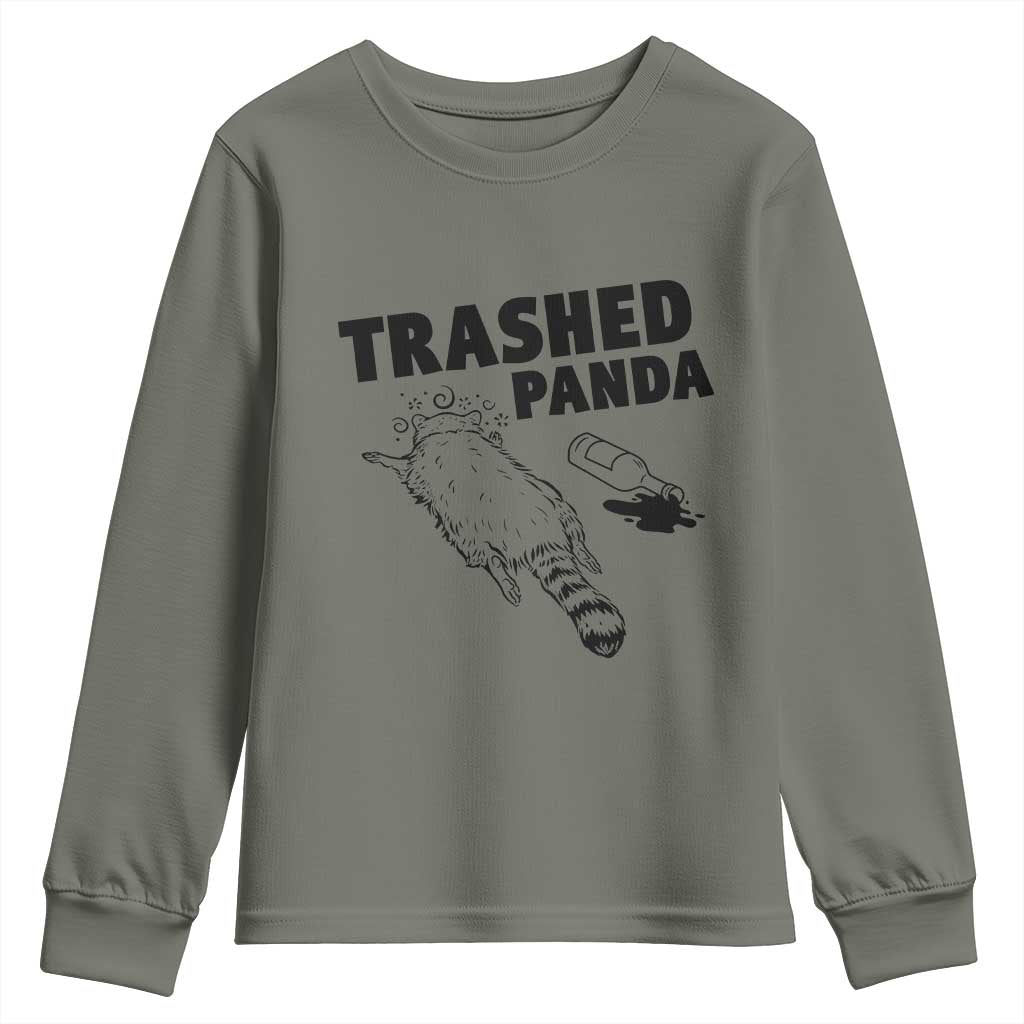 Funny Trashed Panda Youth Sweatshirt Drunk Raccoon Meme Hot Mess TS02 Military Green Print Your Wear