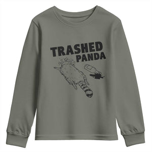 Funny Trashed Panda Youth Sweatshirt Drunk Raccoon Meme Hot Mess TS02 Military Green Print Your Wear