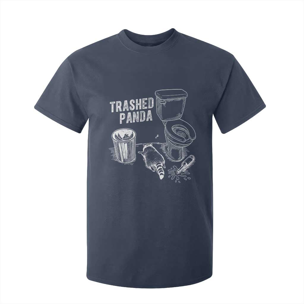 Funny Trashed Panda T Shirt For Kid Drunk Raccoon in Toilet Meme Hot Mess TS02 Navy Print Your Wear