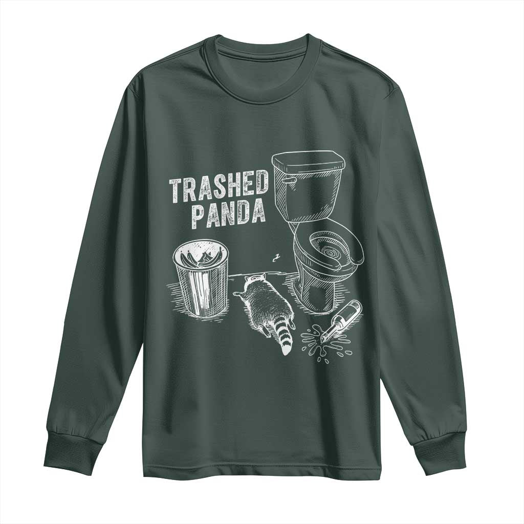 Funny Trashed Panda Long Sleeve Shirt Drunk Raccoon in Toilet Meme Hot Mess TS02 Dark Forest Green Print Your Wear