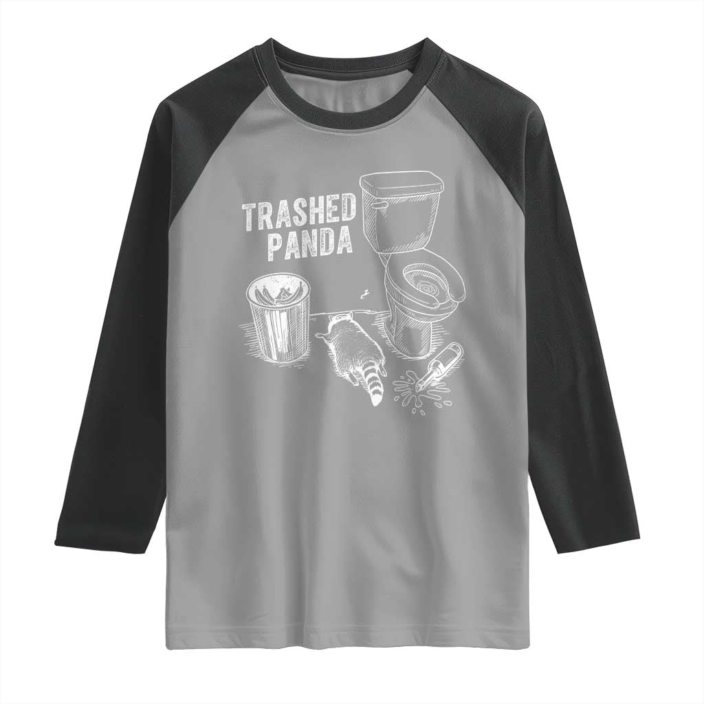 Funny Trashed Panda Raglan Shirt Drunk Raccoon in Toilet Meme Hot Mess TS02 Sport Gray Black Print Your Wear