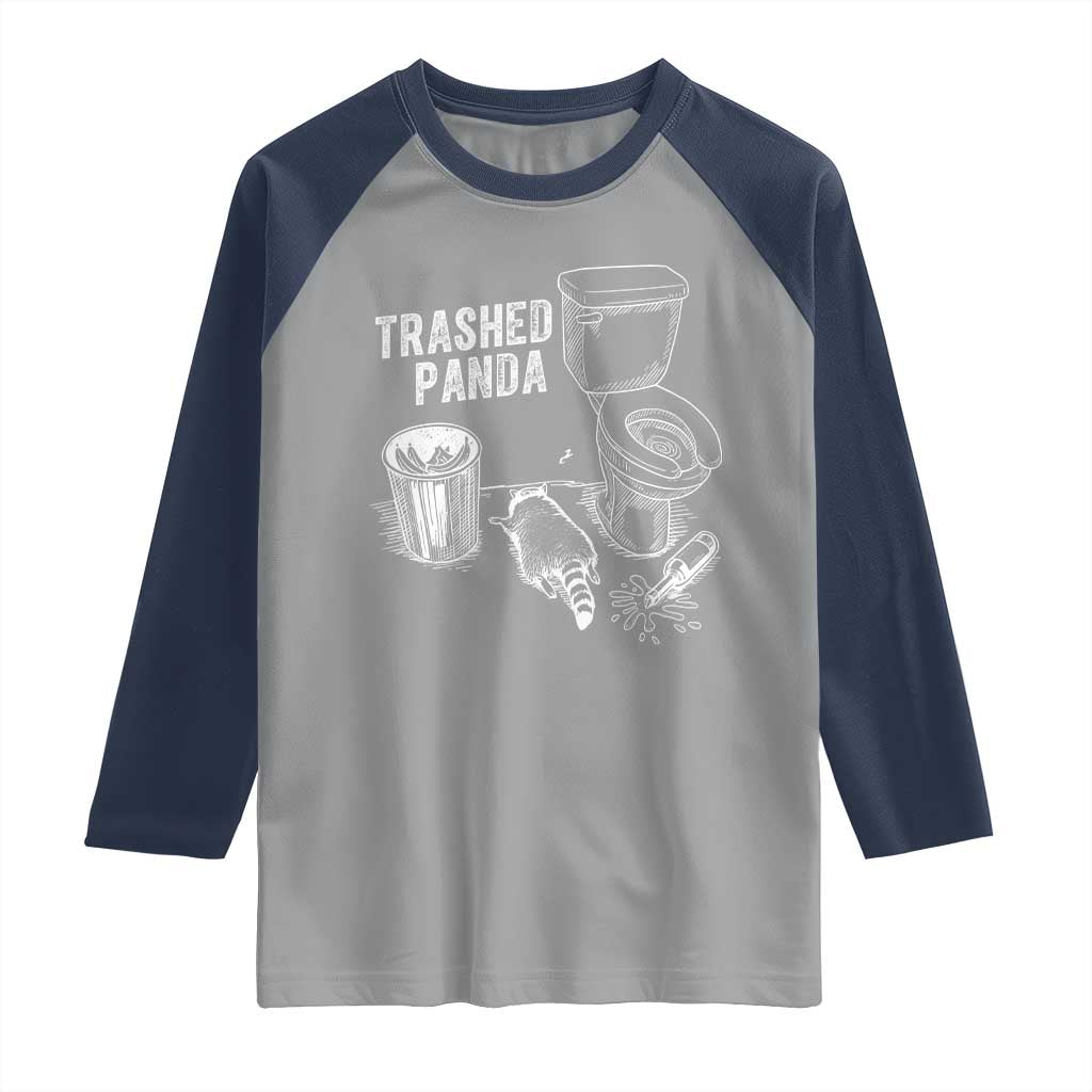 Funny Trashed Panda Raglan Shirt Drunk Raccoon in Toilet Meme Hot Mess TS02 Sport Gray Navy Print Your Wear