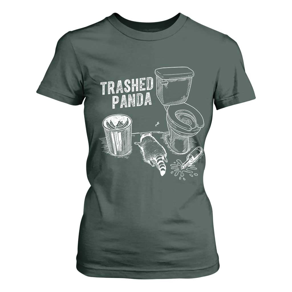 Funny Trashed Panda T Shirt For Women Drunk Raccoon in Toilet Meme Hot Mess TS02 Dark Forest Green Print Your Wear