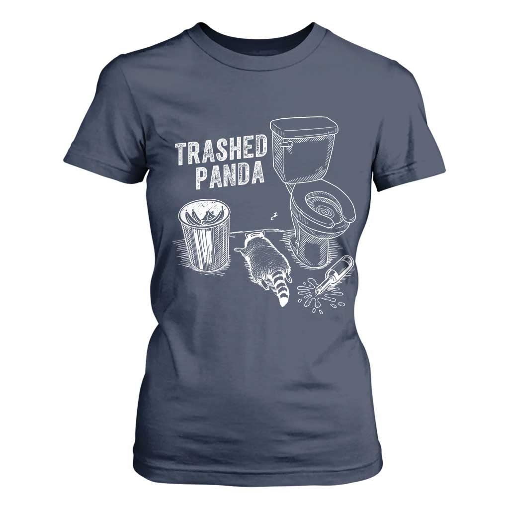 Funny Trashed Panda T Shirt For Women Drunk Raccoon in Toilet Meme Hot Mess TS02 Navy Print Your Wear