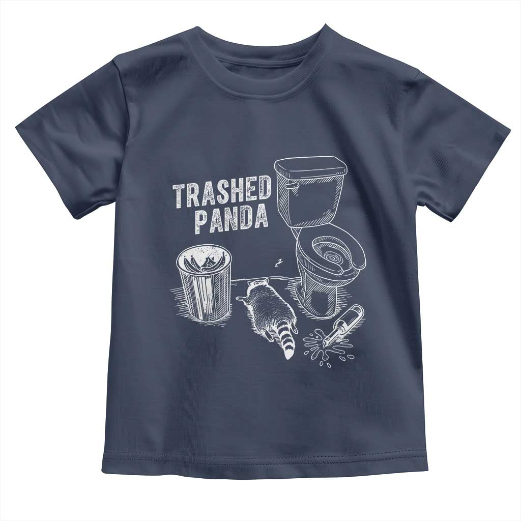 Funny Trashed Panda Toddler T Shirt Drunk Raccoon in Toilet Meme Hot Mess TS02 Navy Print Your Wear