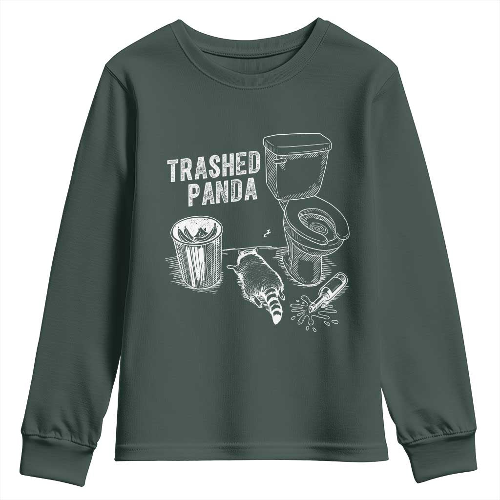 Funny Trashed Panda Youth Sweatshirt Drunk Raccoon in Toilet Meme Hot Mess TS02 Dark Forest Green Print Your Wear