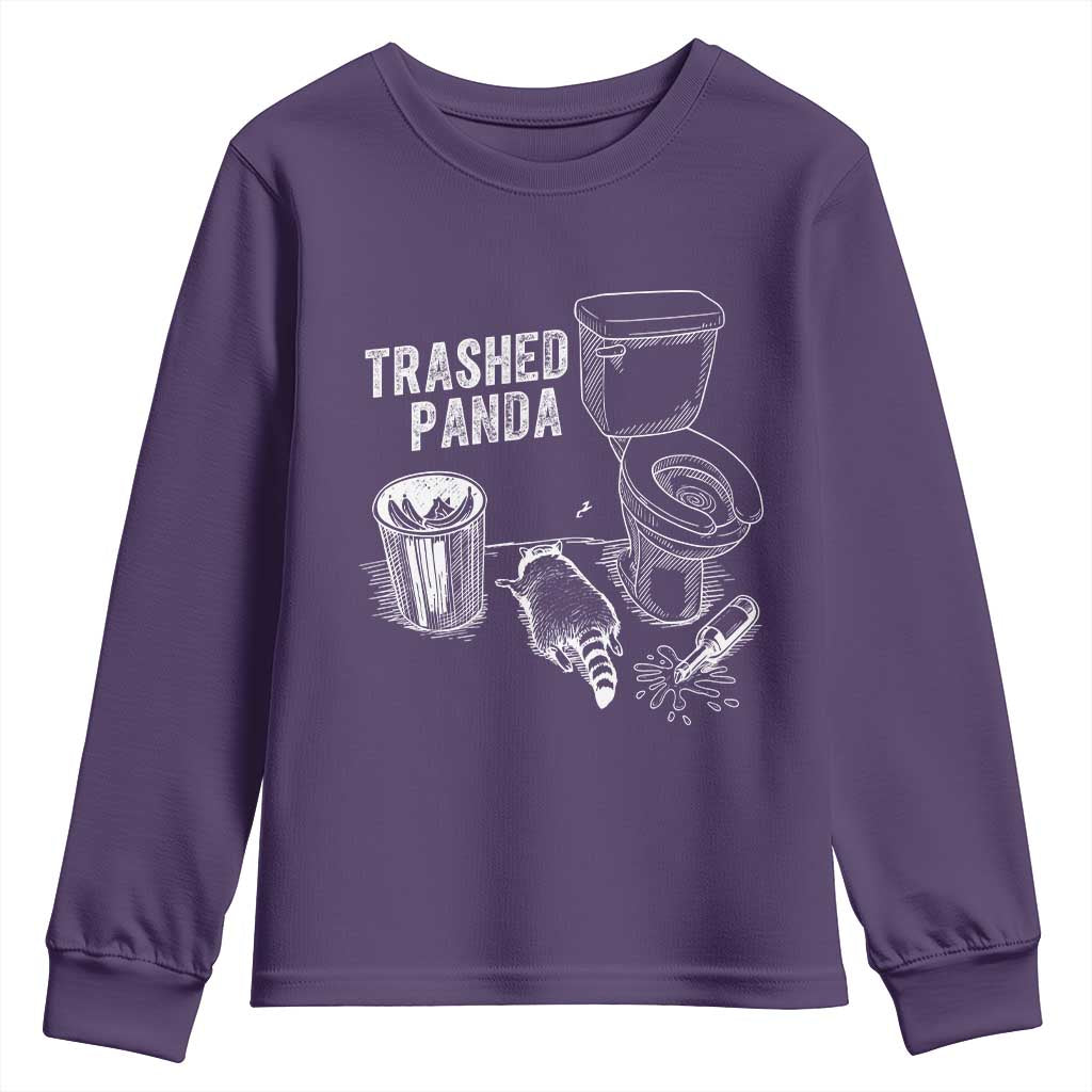 Funny Trashed Panda Youth Sweatshirt Drunk Raccoon in Toilet Meme Hot Mess TS02 Purple Print Your Wear