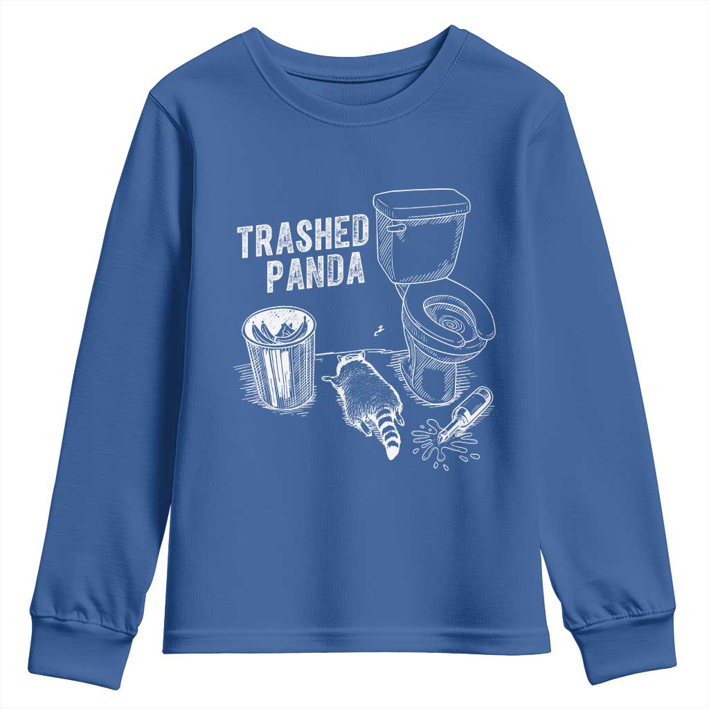 Funny Trashed Panda Youth Sweatshirt Drunk Raccoon in Toilet Meme Hot Mess TS02 Royal Blue Print Your Wear