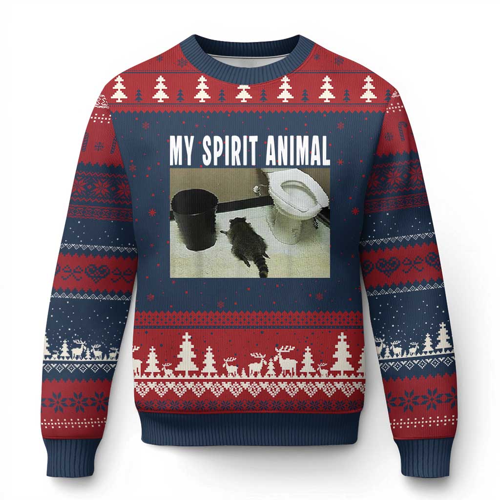 Funny Trashed Panda My Spirit Animal Ugly Christmas Sweater Drunk Raccoon in Toilet Meme Hot Mess TS02 Navy Red Print Your Wear