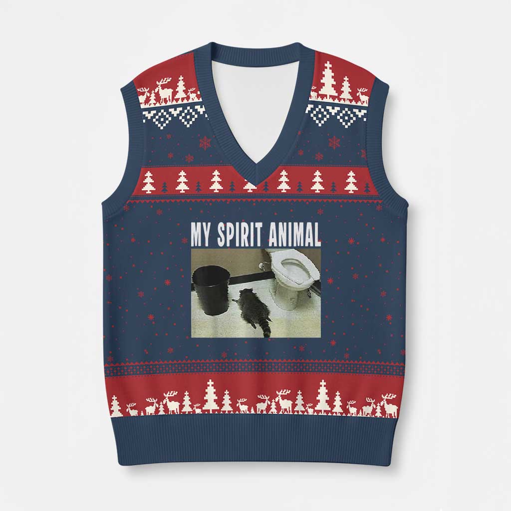 Funny Trashed Panda My Spirit Animal V-Neck Knit Sweater Vest Drunk Raccoon in Toilet Meme Hot Mess TS02 Navy Red Print Your Wear