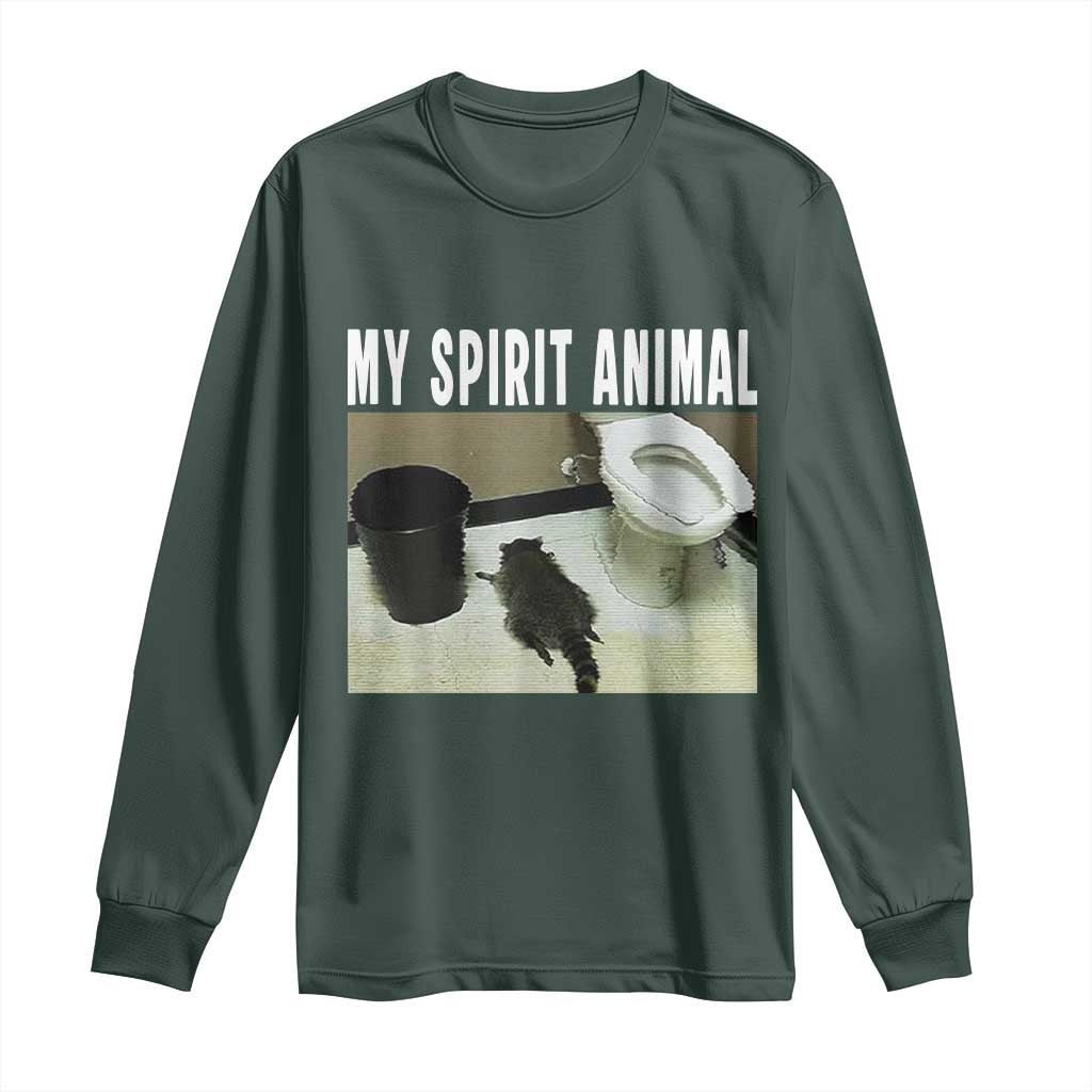 Funny Trashed Panda My Spirit Animal Long Sleeve Shirt Drunk Raccoon in Toilet Meme Hot Mess TS02 Dark Forest Green Print Your Wear