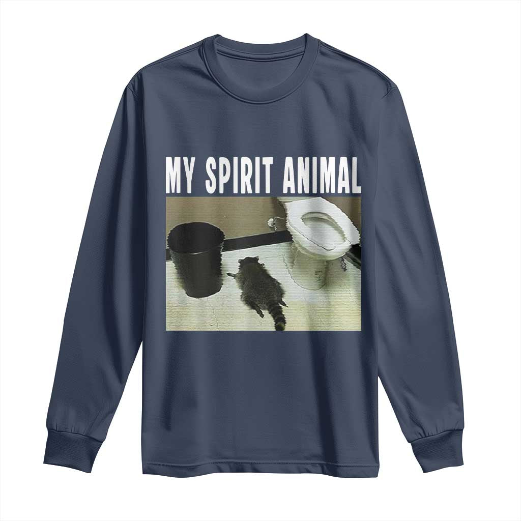 Funny Trashed Panda My Spirit Animal Long Sleeve Shirt Drunk Raccoon in Toilet Meme Hot Mess TS02 Navy Print Your Wear