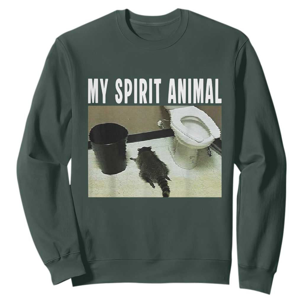 Funny Trashed Panda My Spirit Animal Sweatshirt Drunk Raccoon in Toilet Meme Hot Mess TS02 Dark Forest Green Print Your Wear