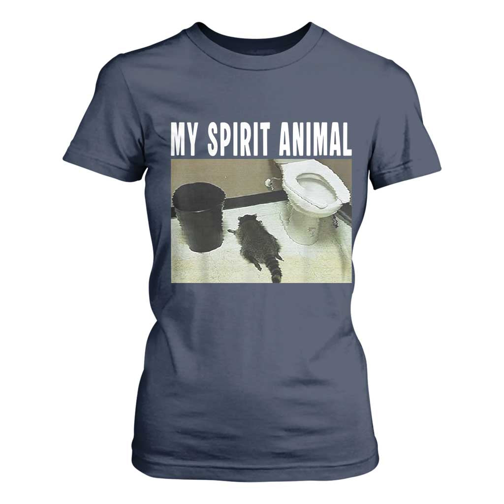 Funny Trashed Panda My Spirit Animal T Shirt For Women Drunk Raccoon in Toilet Meme Hot Mess TS02 Navy Print Your Wear