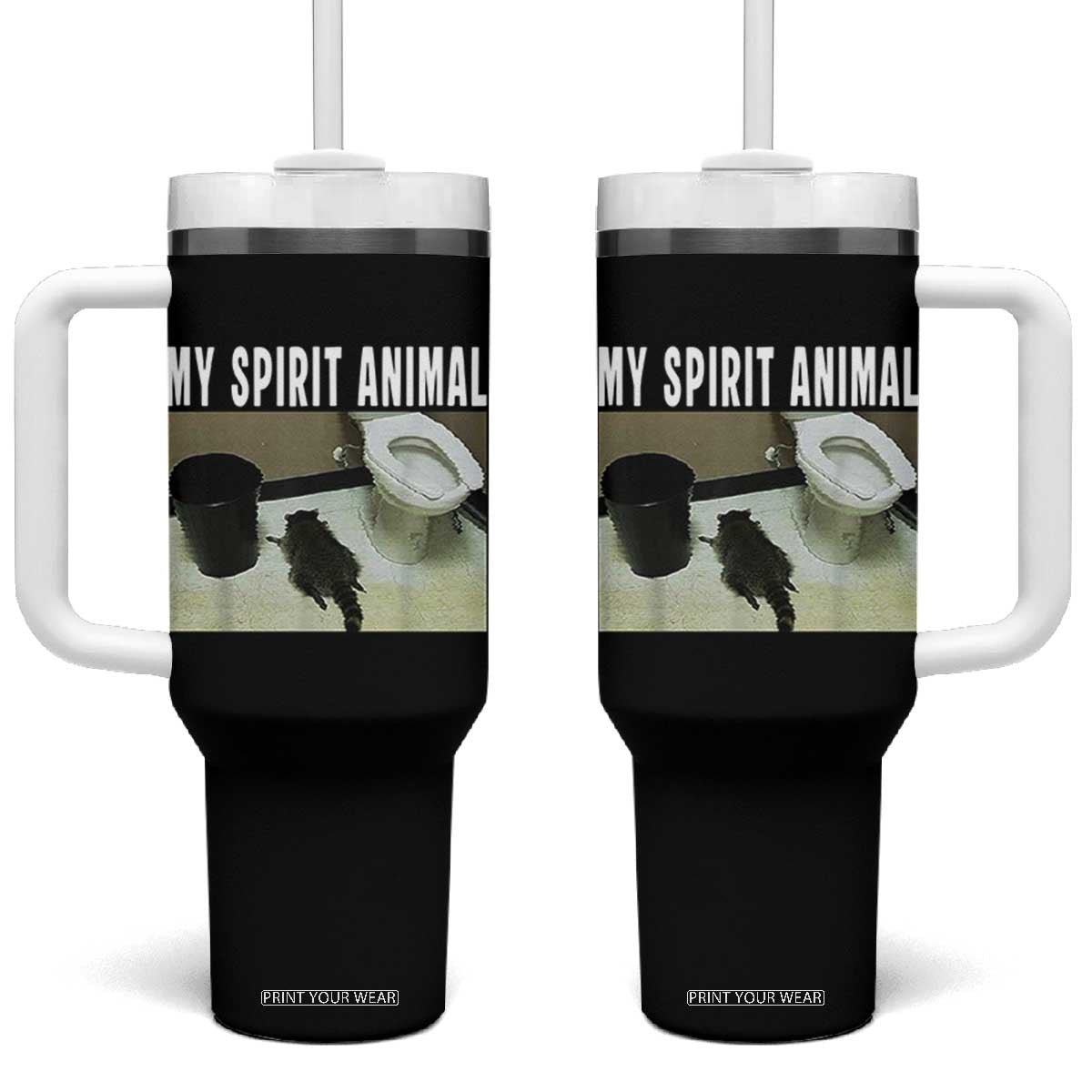Funny Trashed Panda My Spirit Animal Tumbler With Handle Drunk Raccoon in Toilet Meme Hot Mess TS02 One Size: 40 oz Black Print Your Wear
