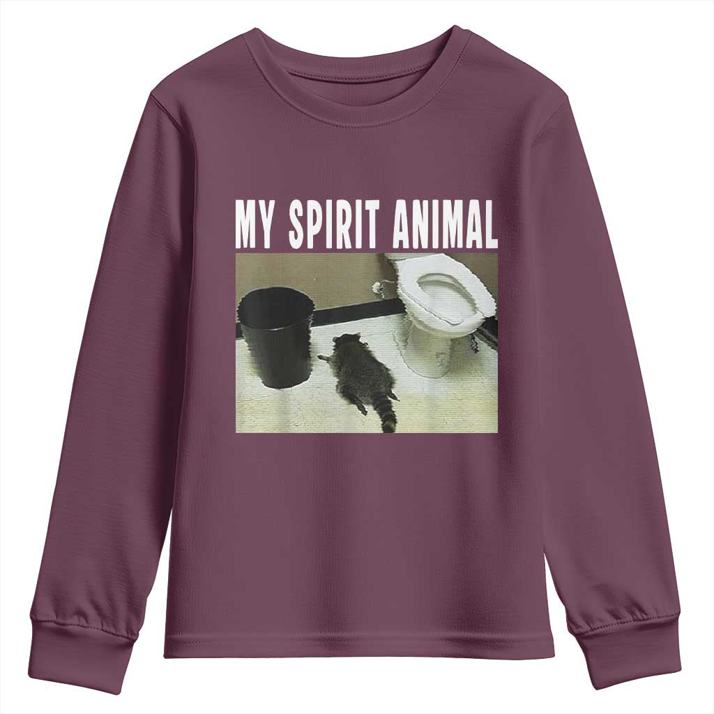 Funny Trashed Panda My Spirit Animal Youth Sweatshirt Drunk Raccoon in Toilet Meme Hot Mess TS02 Maroon Print Your Wear