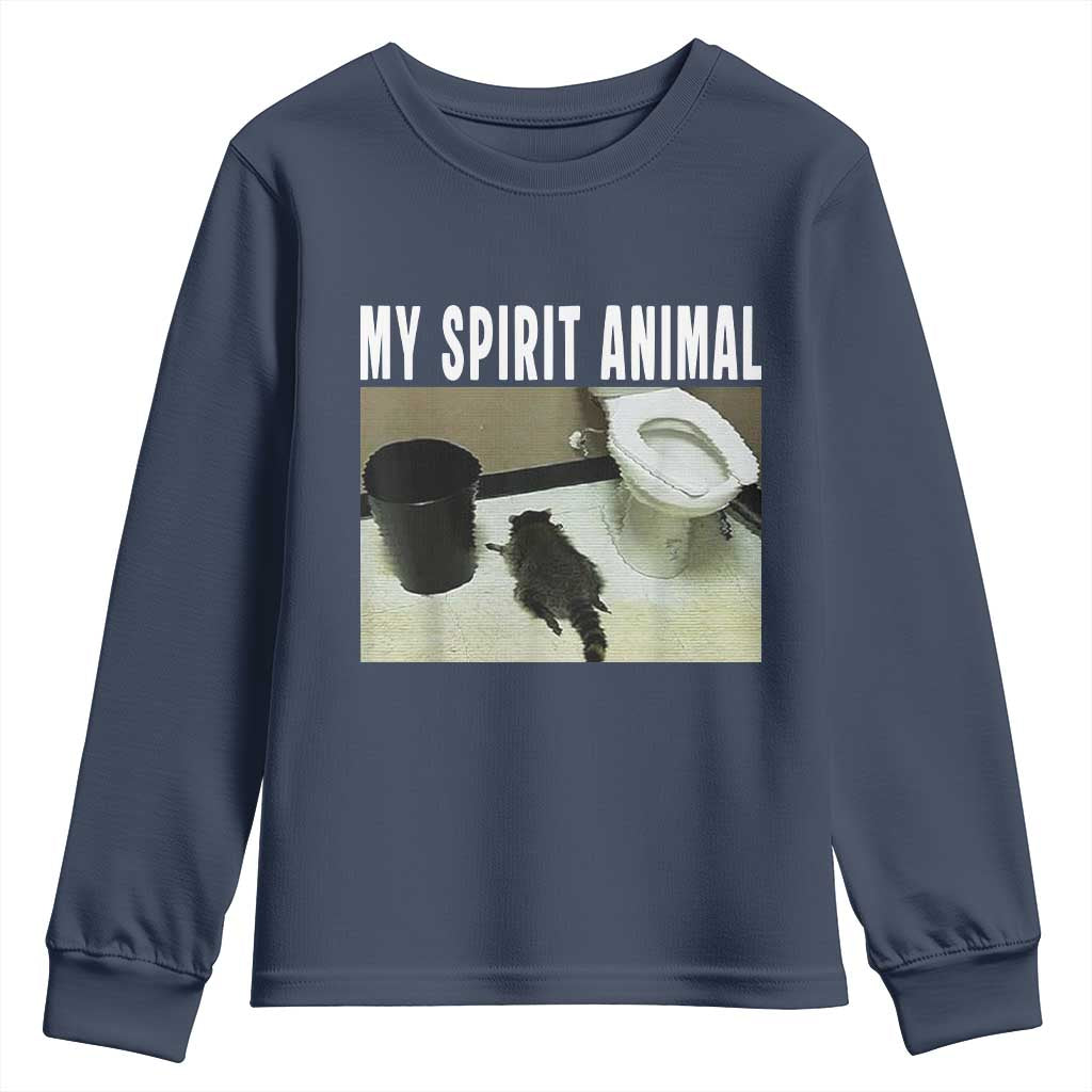 Funny Trashed Panda My Spirit Animal Youth Sweatshirt Drunk Raccoon in Toilet Meme Hot Mess TS02 Navy Print Your Wear