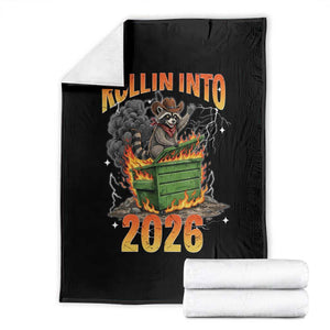 Dumpster Fire Raccoon Meme for Surviving 2025 Throw Blanket Rollin Into 2026 Trash Panda Energy TS02 Black Print Your Wear