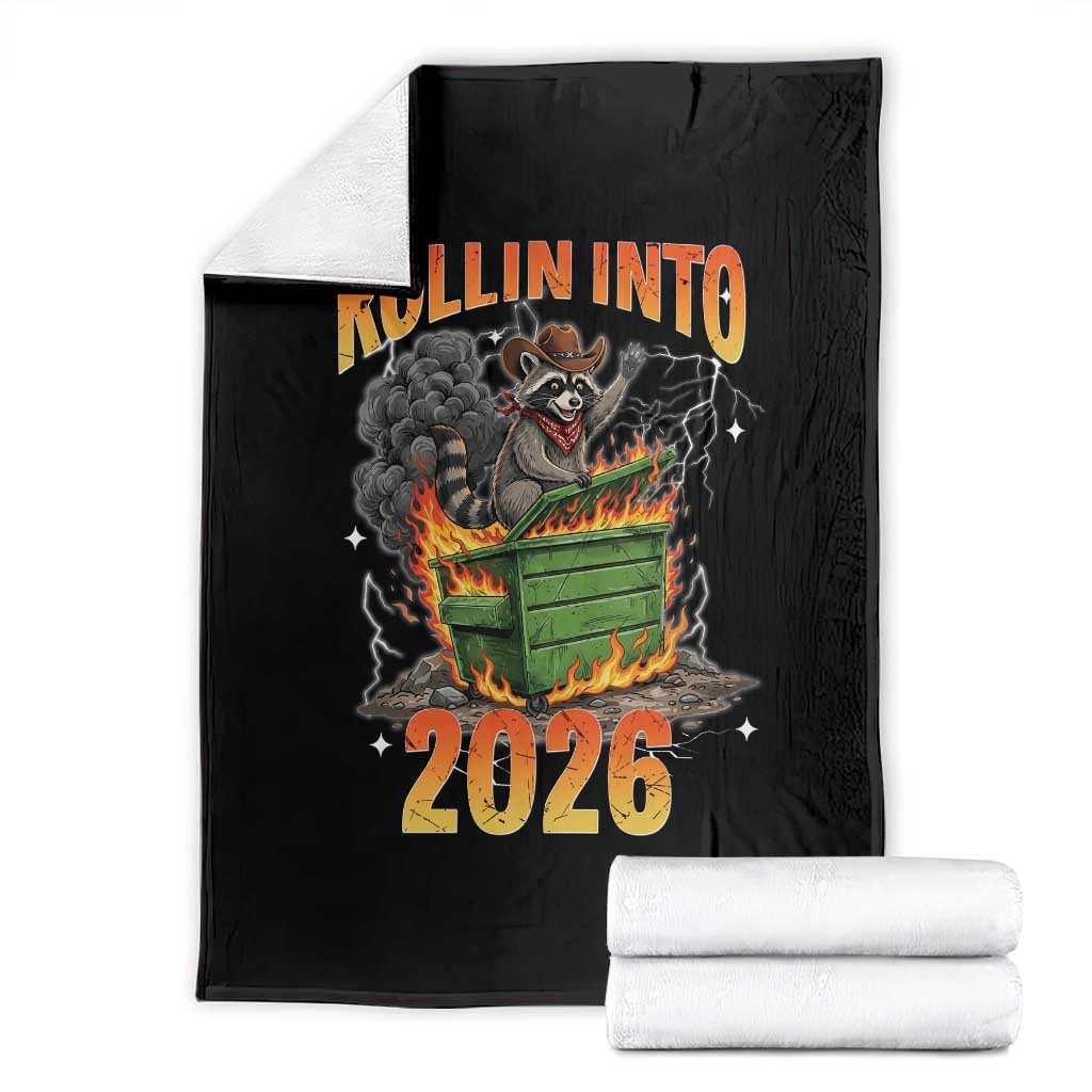 Dumpster Fire Raccoon Meme for Surviving 2025 Throw Blanket Rollin Into 2026 Trash Panda Energy TS02 Black Print Your Wear