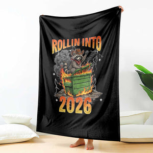 Dumpster Fire Raccoon Meme for Surviving 2025 Throw Blanket Rollin Into 2026 Trash Panda Energy TS02 Print Your Wear