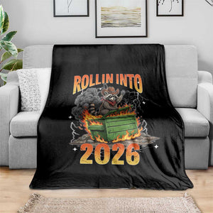 Dumpster Fire Raccoon Meme for Surviving 2025 Throw Blanket Rollin Into 2026 Trash Panda Energy TS02 Print Your Wear