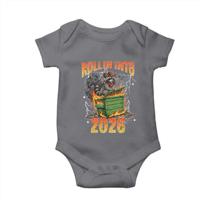 Dumpster Fire Raccoon Meme for Surviving 2025 Baby Onesie Rollin Into 2026 Trash Panda Energy TS02 Charcoal Print Your Wear