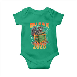 Dumpster Fire Raccoon Meme for Surviving 2025 Baby Onesie Rollin Into 2026 Trash Panda Energy TS02 Irish Green Print Your Wear