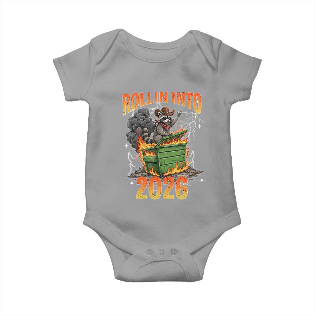 Dumpster Fire Raccoon Meme for Surviving 2025 Baby Onesie Rollin Into 2026 Trash Panda Energy TS02 Sport Gray Print Your Wear