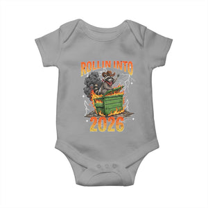 Dumpster Fire Raccoon Meme for Surviving 2025 Baby Onesie Rollin Into 2026 Trash Panda Energy TS02 Sport Gray Print Your Wear