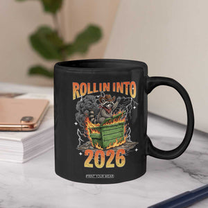 Dumpster Fire Raccoon Meme for Surviving 2025 Coffee Mug Rollin Into 2026 Trash Panda Energy TS02 Print Your Wear
