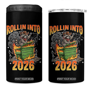 Dumpster Fire Raccoon Meme for Surviving 2025 4 in 1 Can Cooler Tumbler Rollin Into 2026 Trash Panda Energy TS02 One Size: 16 oz Black Print Your Wear