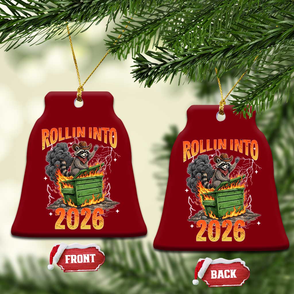 Dumpster Fire Raccoon Meme for Surviving 2025 Ceramic Ornament Rollin Into 2026 Trash Panda Energy TS02 Print Your Wear