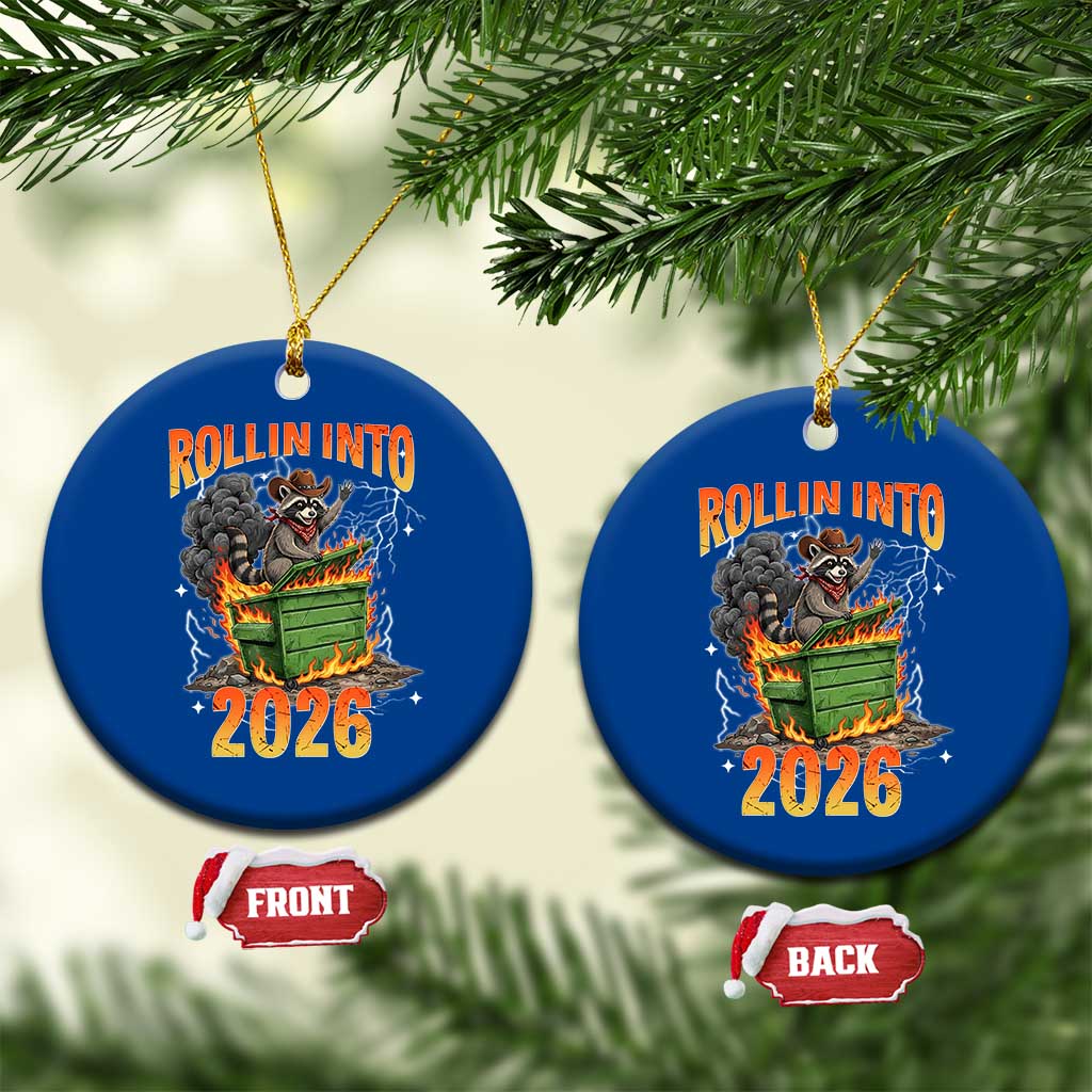 Dumpster Fire Raccoon Meme for Surviving 2025 Ceramic Ornament Rollin Into 2026 Trash Panda Energy TS02 1pc Blue Print Your Wear