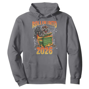 Dumpster Fire Raccoon Meme for Surviving 2025 Hoodie Rollin Into 2026 Trash Panda Energy TS02 Charcoal Print Your Wear