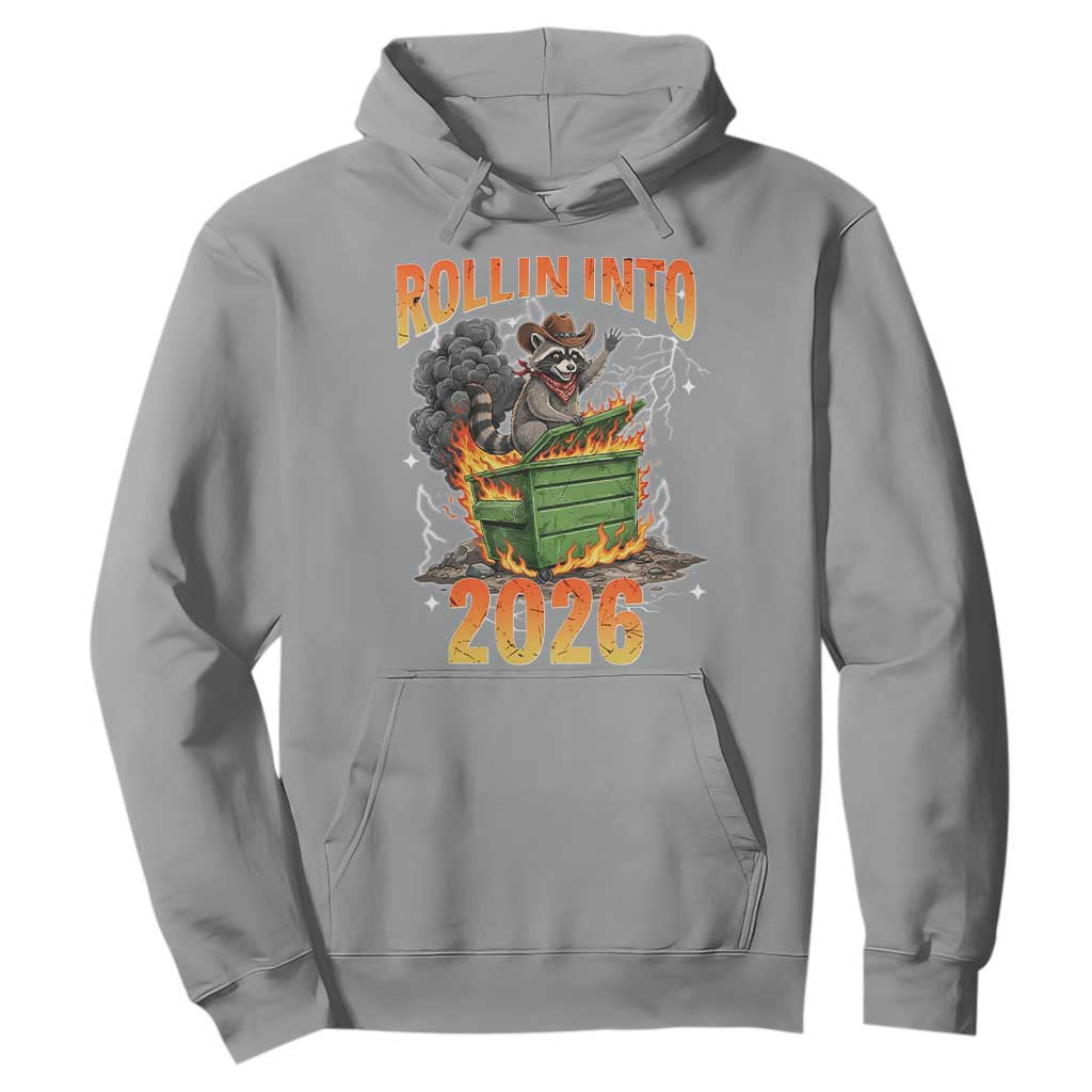 Dumpster Fire Raccoon Meme for Surviving 2025 Hoodie Rollin Into 2026 Trash Panda Energy TS02 Sport Gray Print Your Wear