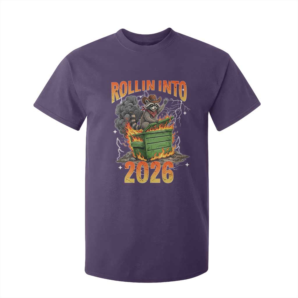 Dumpster Fire Raccoon Meme for Surviving 2025 T Shirt For Kid Rollin Into 2026 Trash Panda Energy TS02 Purple Print Your Wear