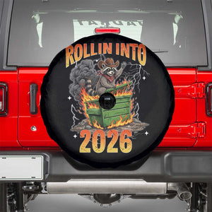 Dumpster Fire Raccoon Meme for Surviving 2025 Spare Tire Cover Rollin Into 2026 Trash Panda Energy TS02 Black Print Your Wear