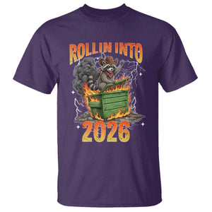 Dumpster Fire Raccoon Meme for Surviving 2025 T Shirt Rollin Into 2026 Trash Panda Energy TS02 Purple Print Your Wear