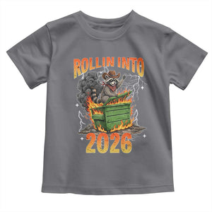 Dumpster Fire Raccoon Meme for Surviving 2025 Toddler T Shirt Rollin Into 2026 Trash Panda Energy TS02 Charcoal Print Your Wear
