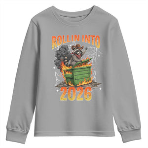 Dumpster Fire Raccoon Meme for Surviving 2025 Youth Sweatshirt Rollin Into 2026 Trash Panda Energy TS02 Sport Gray Print Your Wear